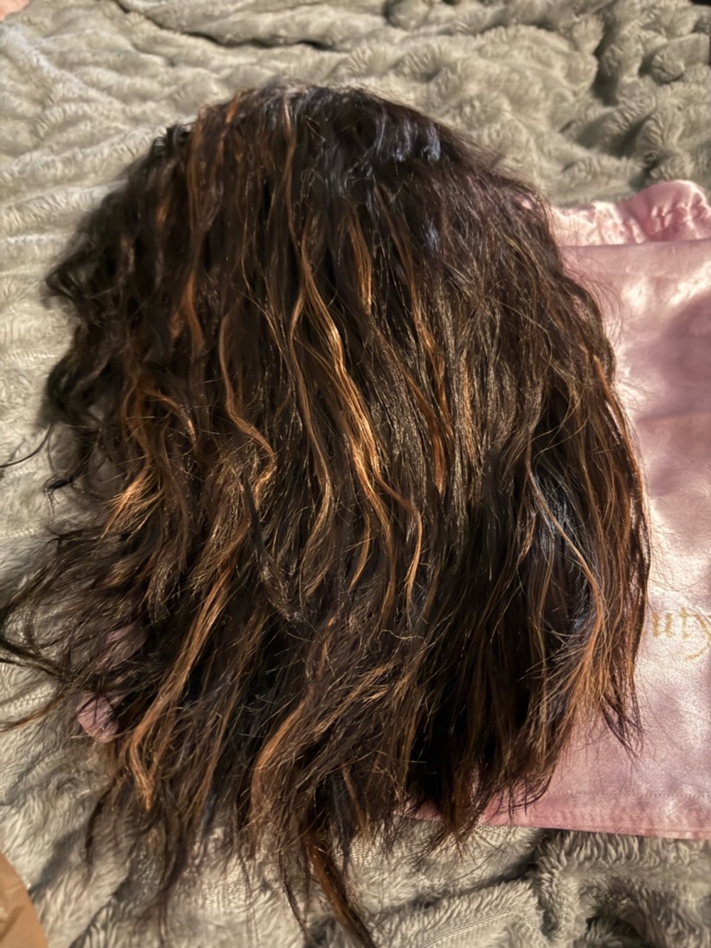 Wavy Clip-In Hair Extension - Dark Brown with Caramel Highlights lace front wig